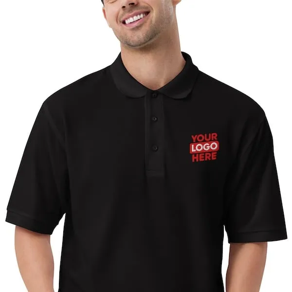 Happy man wearing a corporate polo shirt that has been embroidered with a company logo to represent products available in Chicago and the surrounding the Windy City.